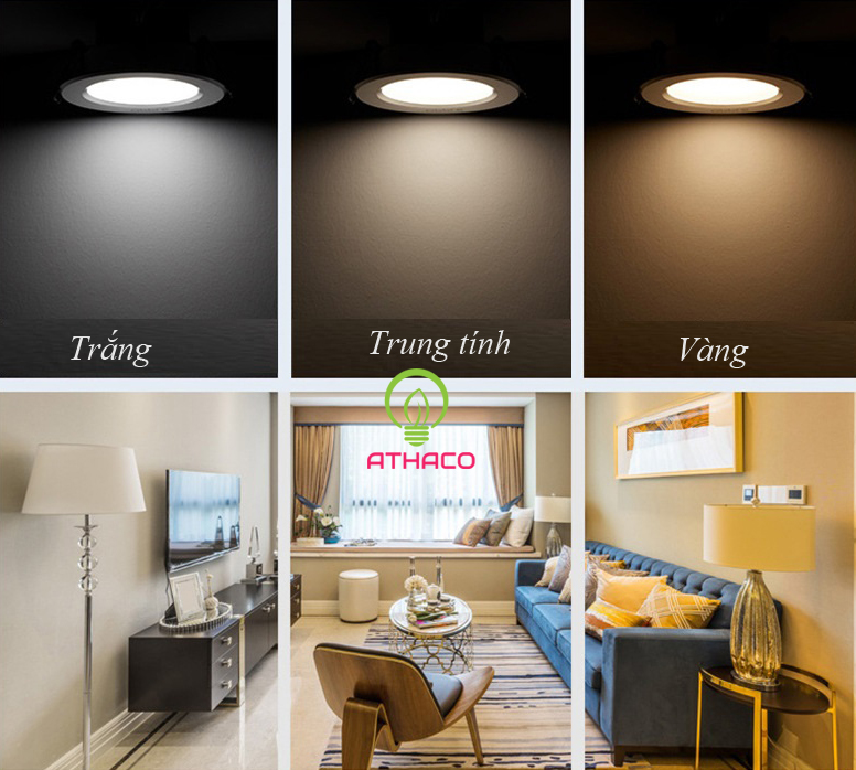 Đèn LED Âm Trần 7W 3 Chế Độ D76 Viền Vàng Đèn led âm trần 3 chế độ 7W viền vàng Athaco